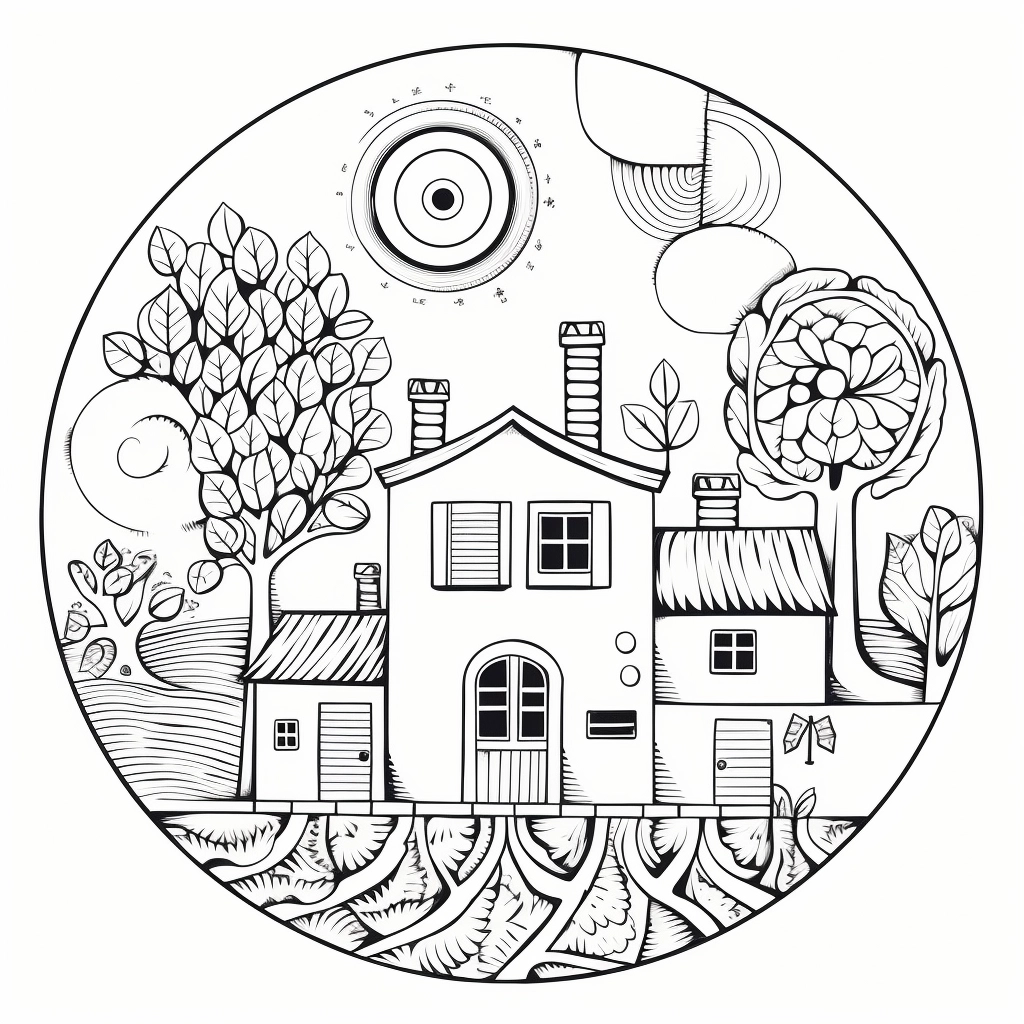 circular-shapes-house-coloring-art