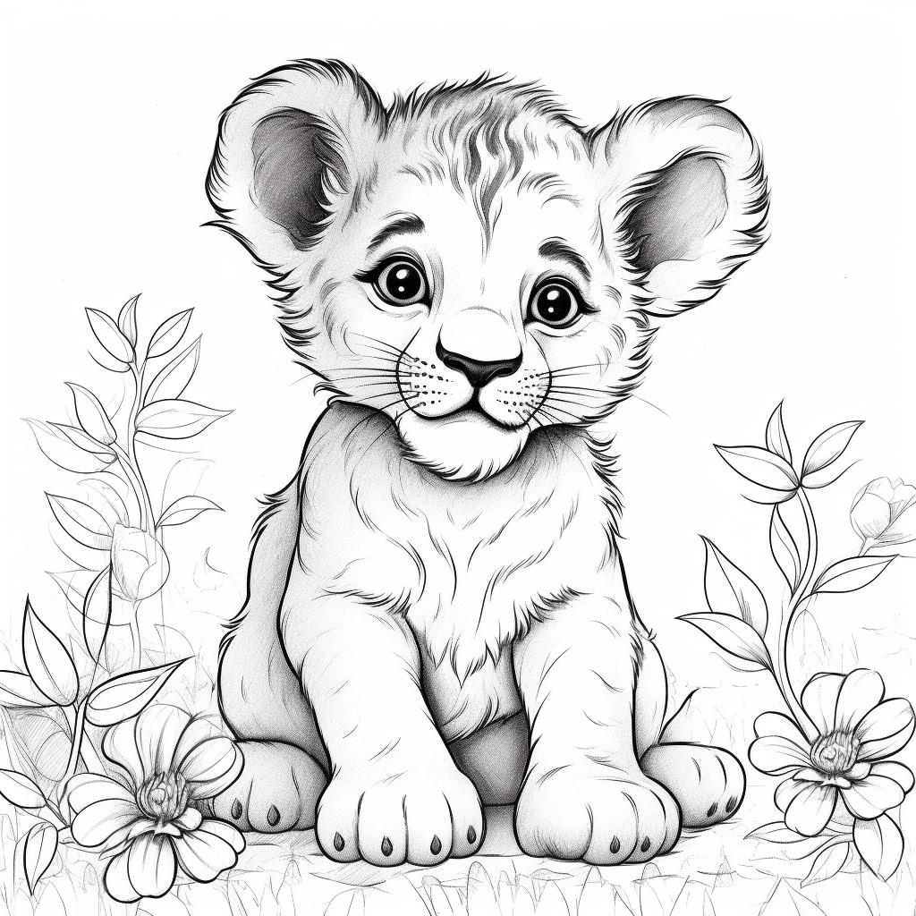 Baby Lion Coloring Page - Coloring Art